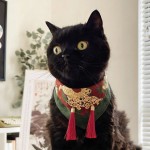 中国风新中式宠物猫咪狗狗口水巾纯棉三角巾项圈围兜