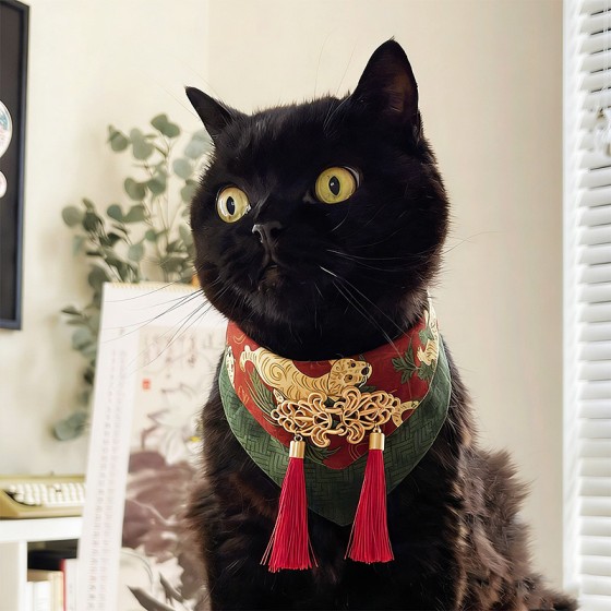中国风新中式宠物猫咪狗狗口水巾纯棉三角巾项圈围兜