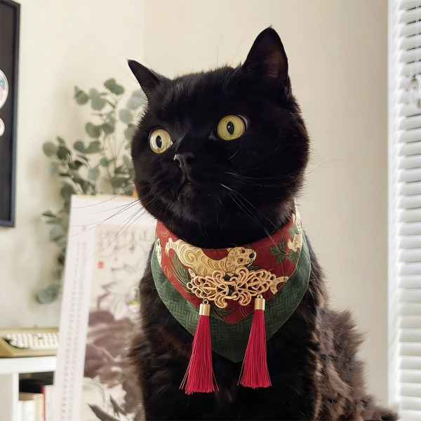 中国风新中式宠物猫咪狗狗口水巾纯棉三角巾项圈围兜