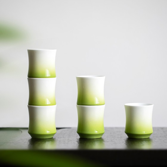 青竹品茗杯景德镇陶瓷手工小茶杯竹节杯创意主人杯中式酒杯