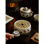 敦煌飞天鎏金汝窑温茶炉套装蜡烛加热家用茶壶温茶炉暖茶器