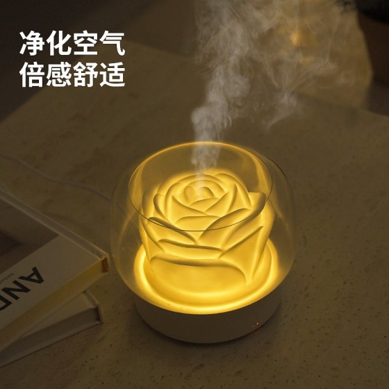 新款花随加湿器小型香薰机超声波精油家用卧室静音小夜灯创意礼物