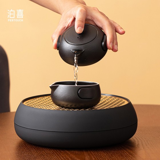泊喜圆形茶盘家用轻奢高档托盘干泡台小型干泡茶盘茶海储水式茶具