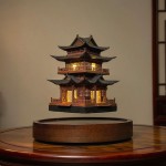 磁悬浮古风楼阁摆件旋转家居客厅办公室装饰品茶台微景观造景装饰